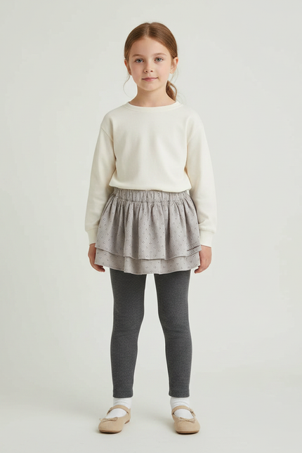 Pantalon Jupe Gris Volants Ribbed Enfant - Maille