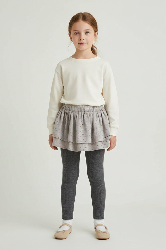 Pantalon Jupe Gris Volants Ribbed Enfant - Maille