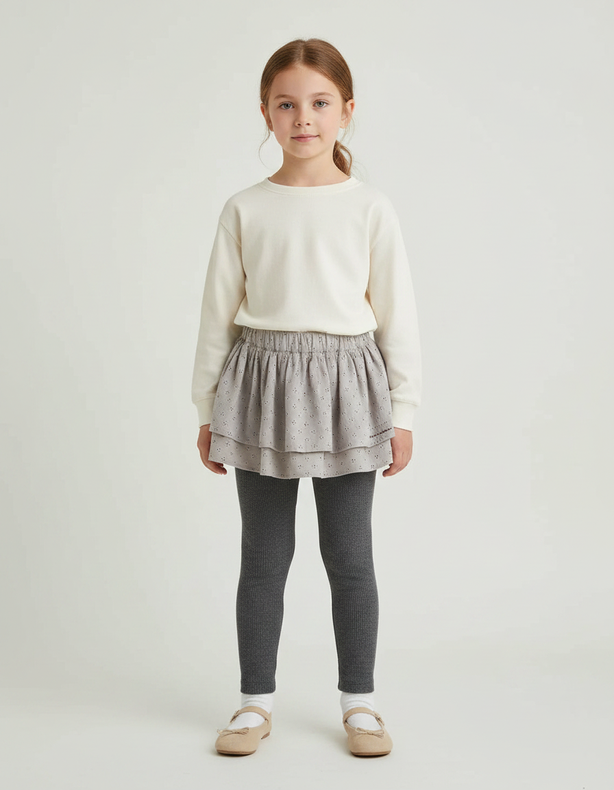 Pantalon Jupe Gris Volants Ribbed Enfant - Maille