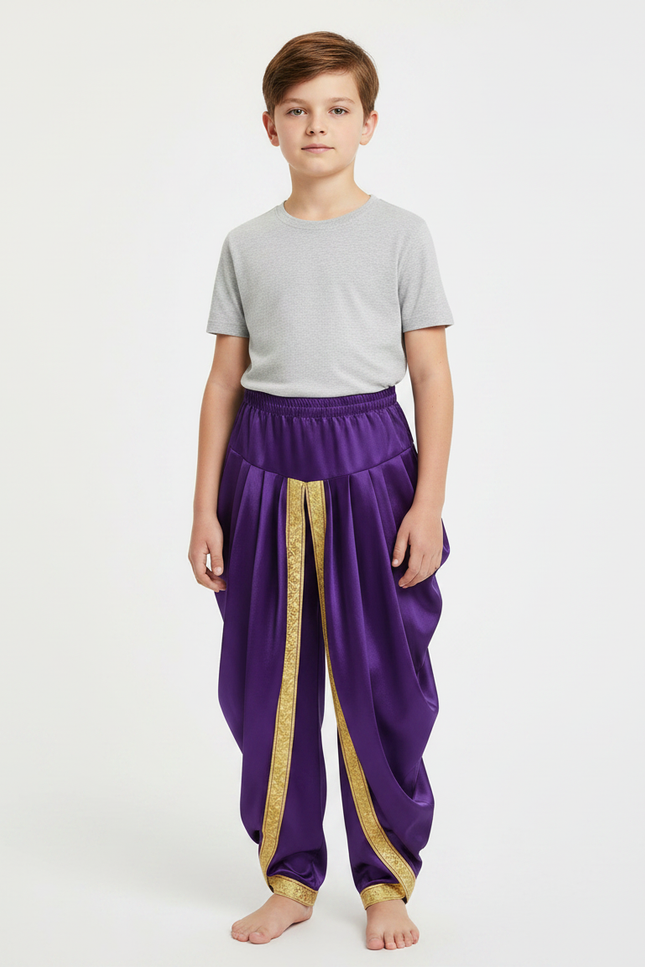 Pantalon Jupe Violet Satiné Ample Doré Enfant