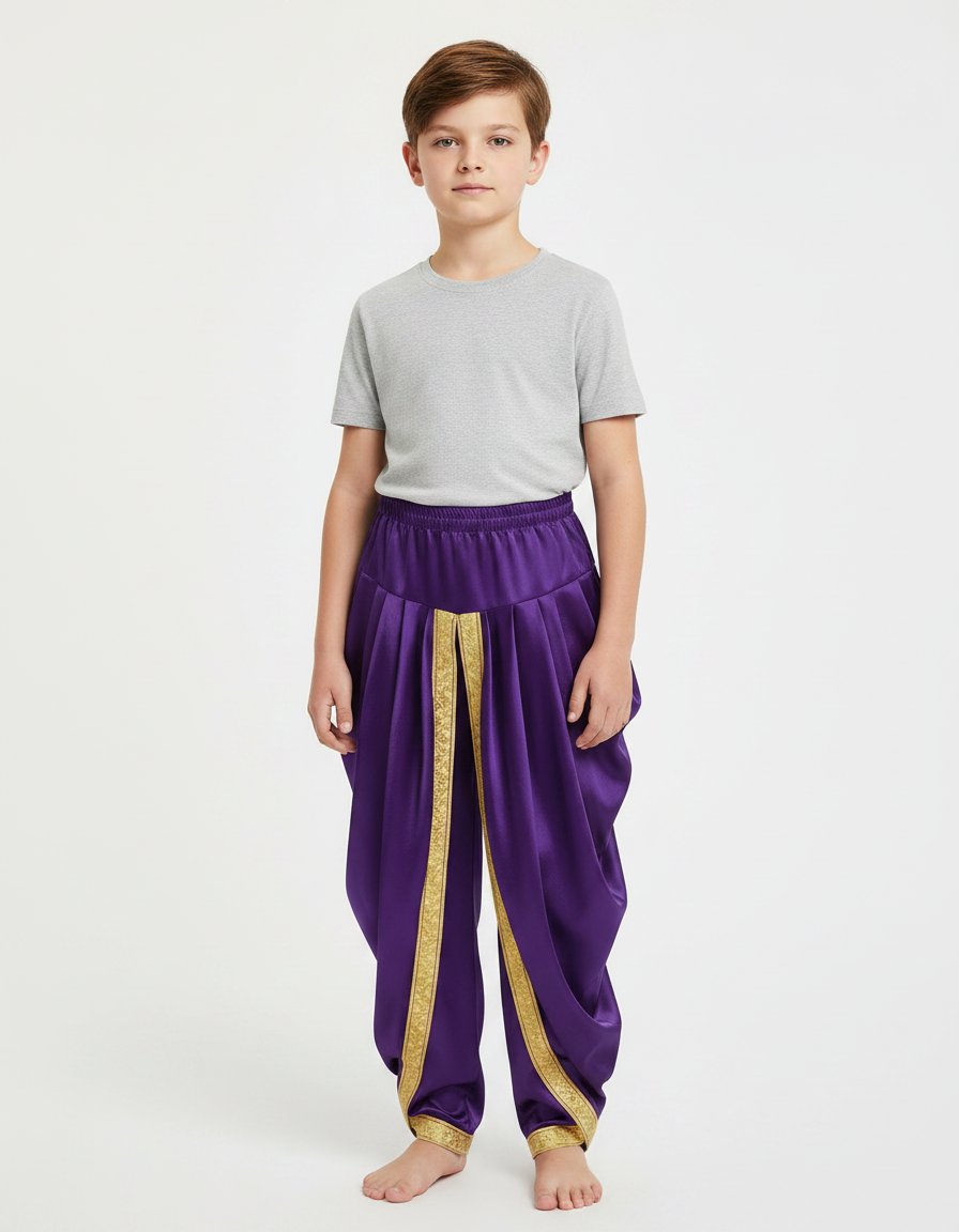 Pantalon Jupe Violet Satiné Ample Doré Enfant
