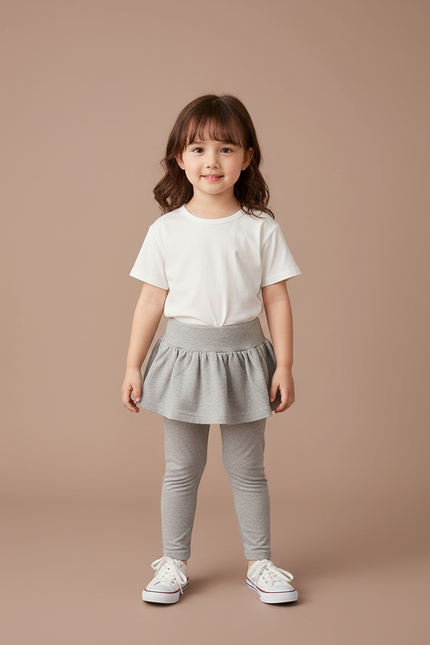 Pantalon Jupe Fille Gris Intégré Confortable Coton