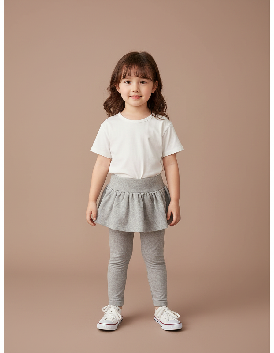 Pantalon Jupe Fille Gris Intégré Confortable Coton