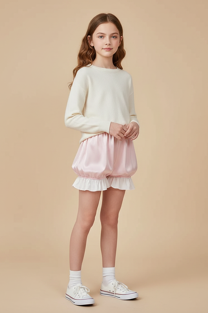 Pantalon Jupe Rose Satin Volants Bouffant Court