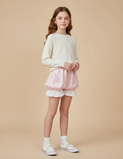 Pantalon Jupe Rose Satin Volants Bouffant Court