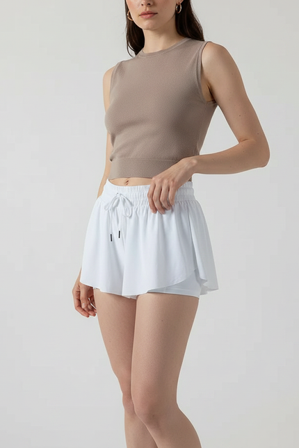 Pantalon Jupe Blanc Fluide Sportif Intégré Femme - Polyester