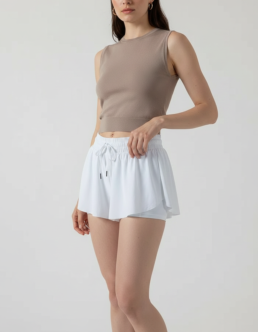 Pantalon Jupe Blanc Fluide Sportif Intégré Femme - Polyester