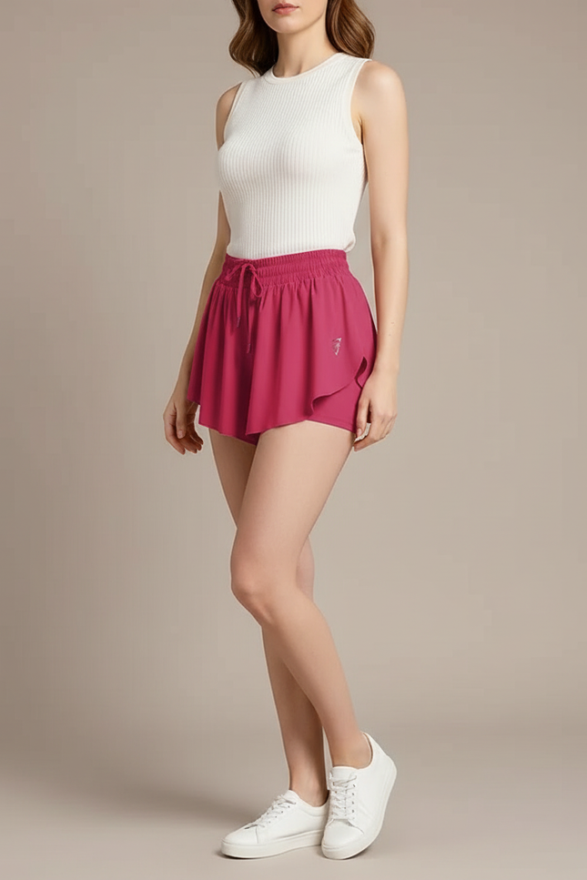 Pantalon Jupe Fuchsia Fluide Sportif Intégré - Rose Polyester
