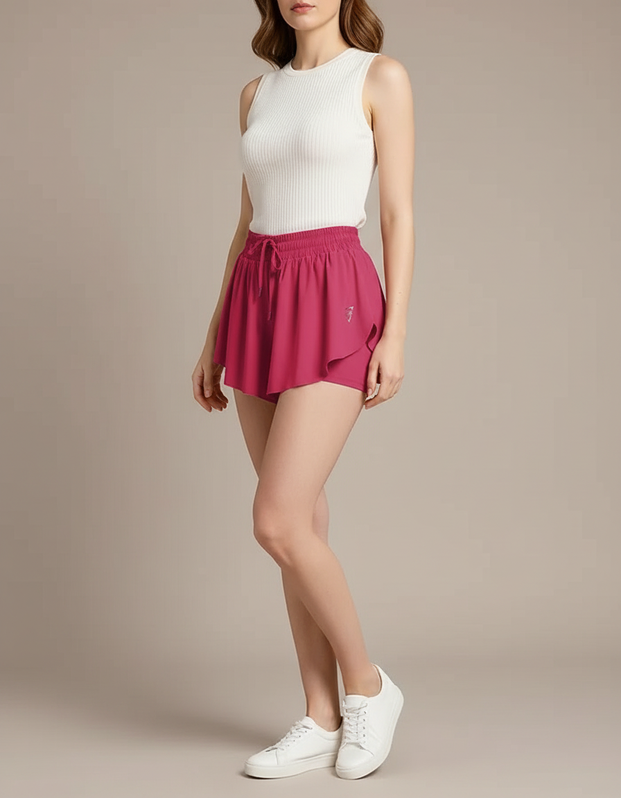Pantalon Jupe Fuchsia Fluide Sportif Intégré - Rose Polyester