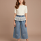 Pantalon Jupe Denim Brodé Nœuds Ample Enfant - Bleu Jean