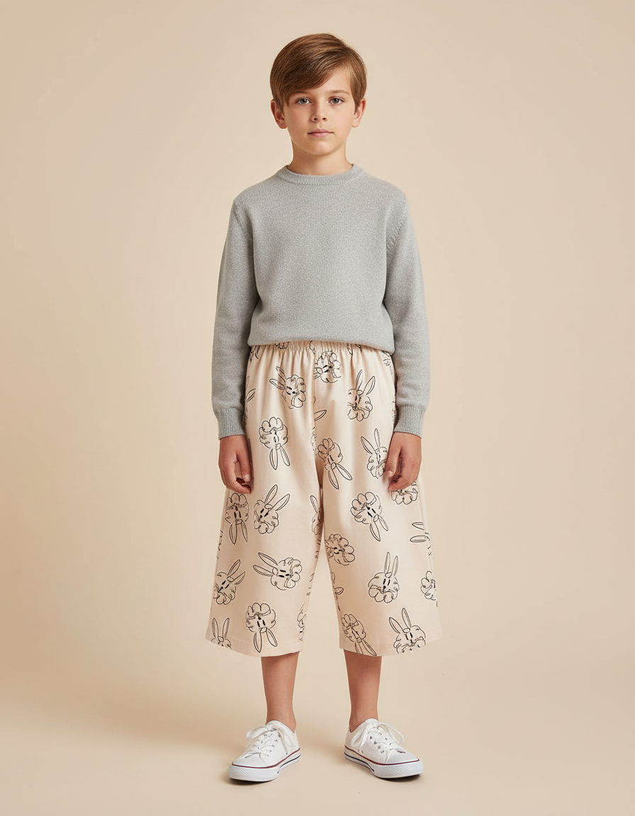 Pantalon Jupe Beige Imprimé Lapin Ample Enfant - Coton