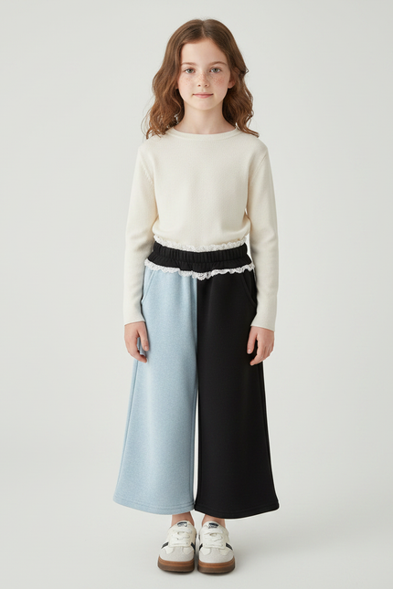Pantalon Jupe Bicolore Évasé Chaud Hiver Enfant - Multicolore Molleton