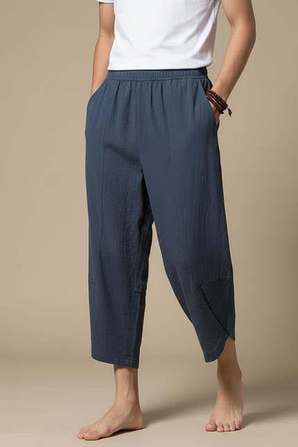 Pantalon Jupe Coton Lin Ample Décontracté Homme - Bleu
