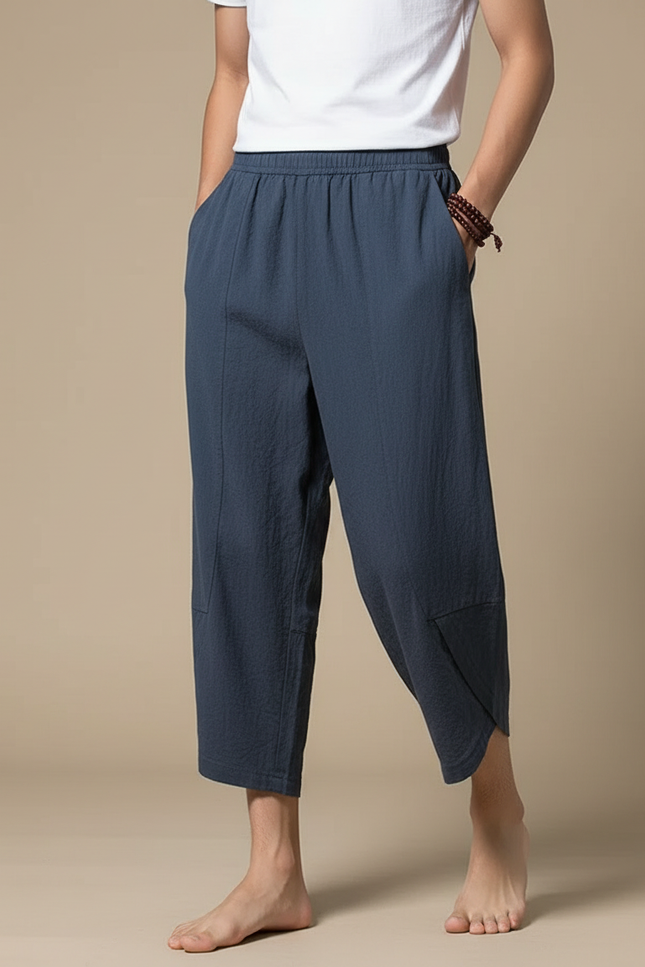 Pantalon Jupe Coton Lin Ample Décontracté Homme - Bleu