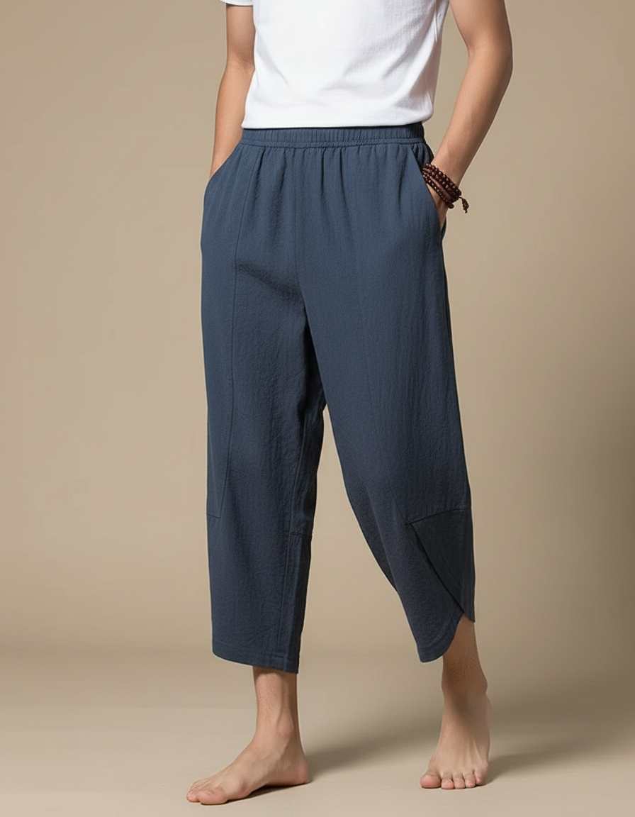Pantalon Jupe Coton Lin Ample Décontracté Homme - Bleu