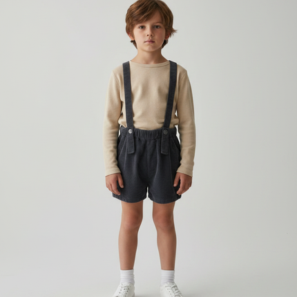 Pantalon Jupe Bretelles Côtelé Gris Enfant Garçon - Cordé