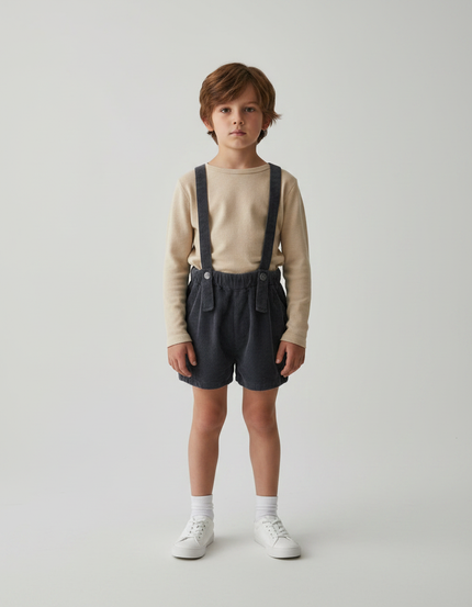 Pantalon Jupe Bretelles Côtelé Gris Enfant Garçon - Cordé