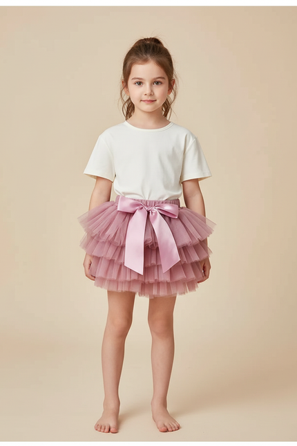 Pantalon Jupe Rose Tulle Volants Nœud Bébé Fille - Polyester