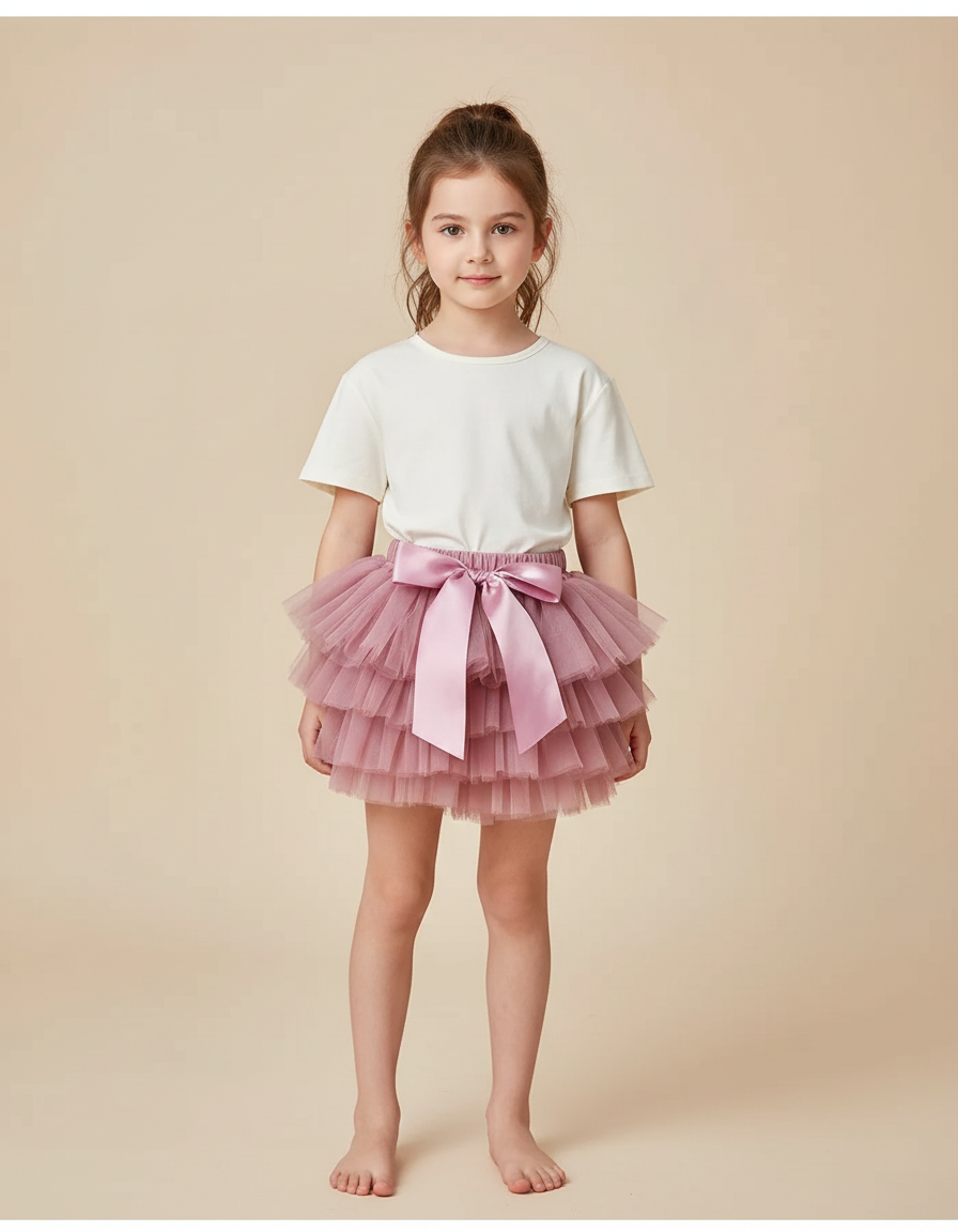 Pantalon Jupe Rose Tulle Volants Nœud Bébé Fille - Polyester