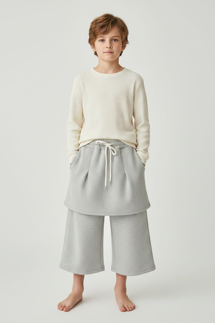 Pantalon Jupe Gris Ample Décontracté Coton Épais Garçon - Molleton
