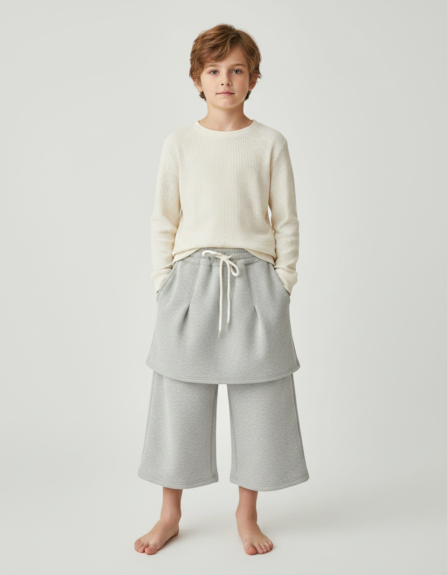 Pantalon Jupe Gris Ample Décontracté Coton Épais Garçon - Molleton