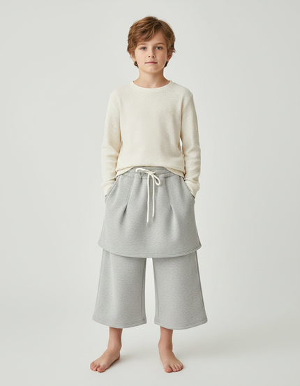 Pantalon Jupe Gris Ample Décontracté Coton Épais Garçon - Molleton