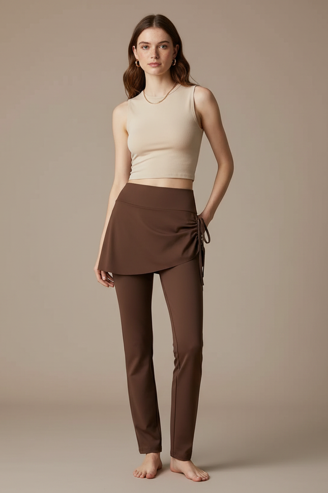 Pantalon Jupe Marron Sport Moulant Cordon Élégant - Polyester