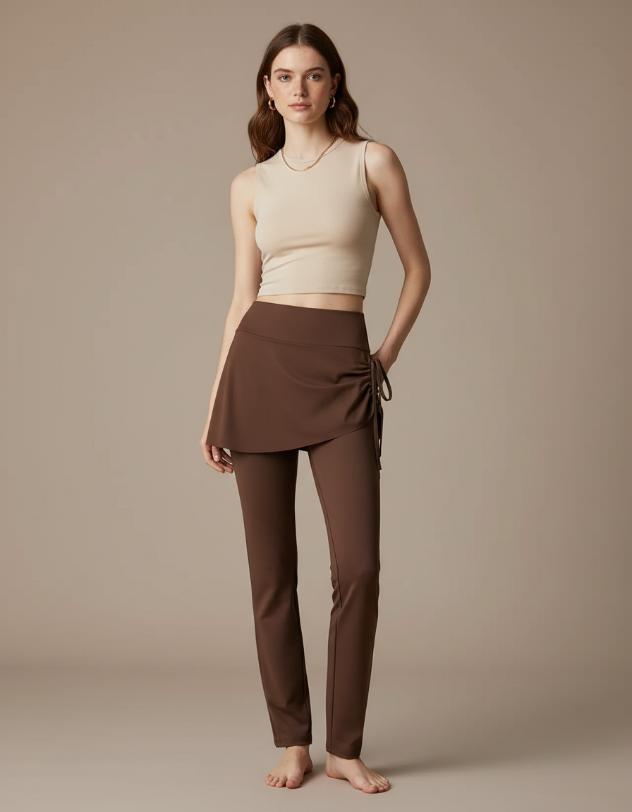 Pantalon Jupe Marron Sport Moulant Cordon Élégant - Polyester