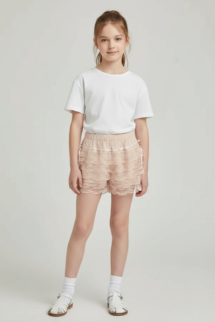 Pantalon Jupe Dentelle Beige Volants Lolita Fille Mignon - Polyester