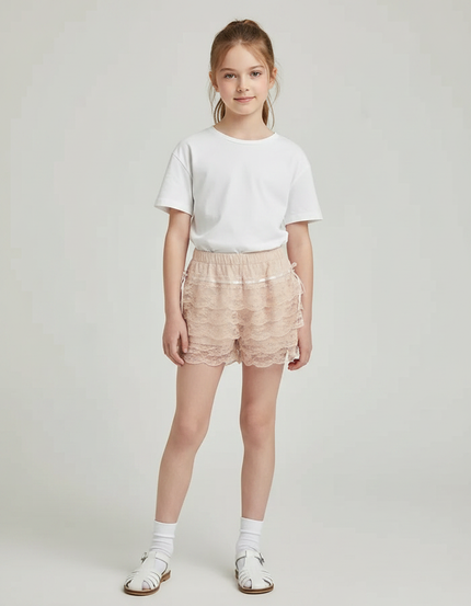 Pantalon Jupe Dentelle Beige Volants Lolita Fille Mignon - Polyester