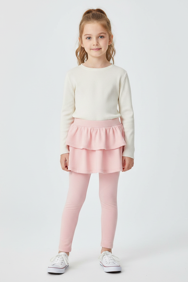 Pantalon Jupe Rose Volants Intégrés Coton Confortable