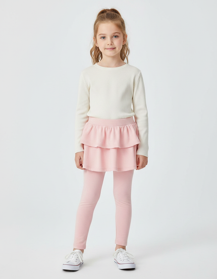 Pantalon Jupe Rose Volants Intégrés Coton Confortable
