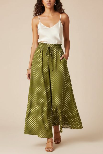 Pantalon Jupe Fluide Femme - Vert Viscose