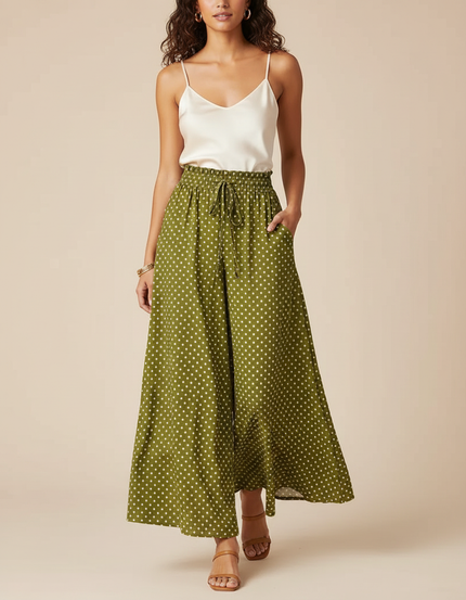 Pantalon Jupe Fluide Femme - Vert Viscose