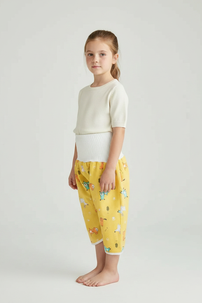 Pantalon Jupe Jaune Imprimé Animaux Bébé Confortable Coton