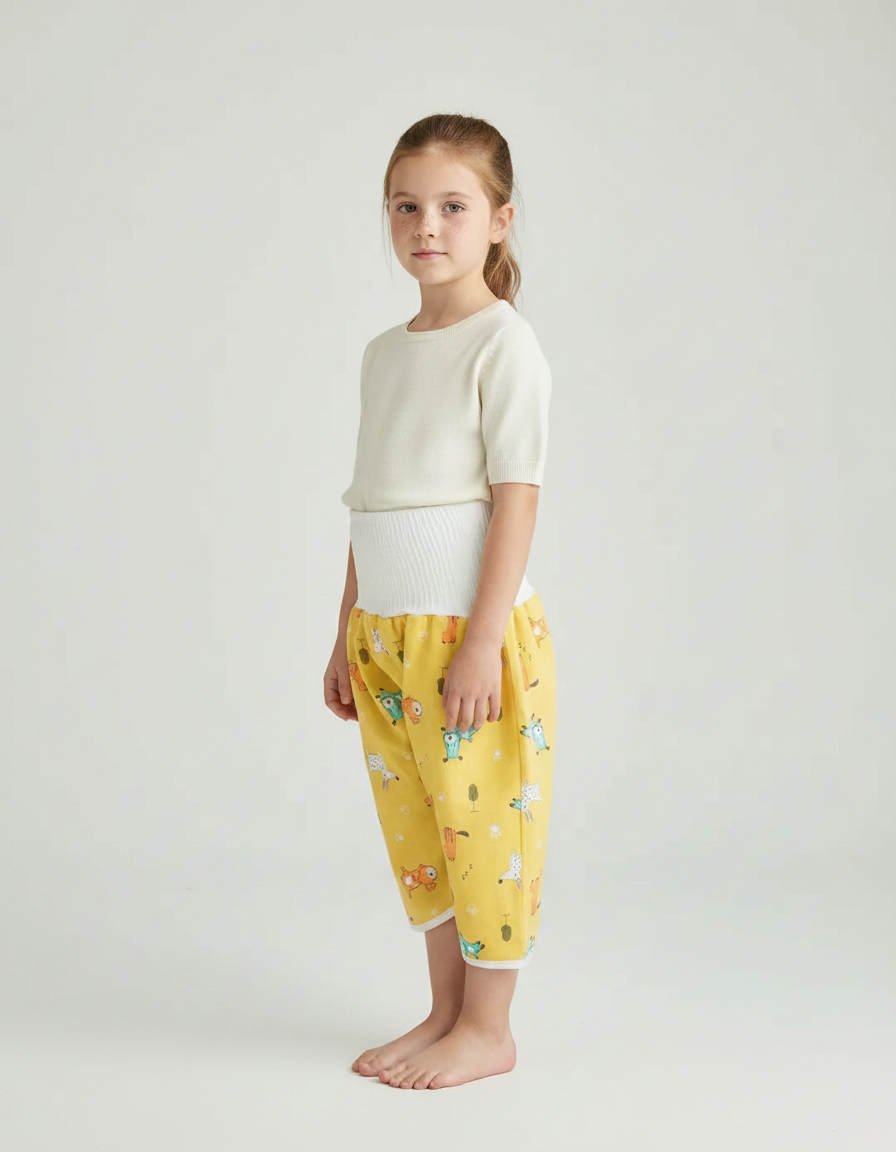 Pantalon Jupe Jaune Imprimé Animaux Bébé Confortable Coton