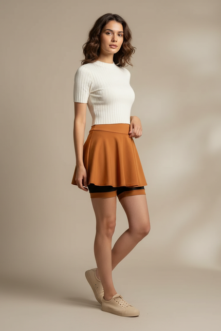 Pantalon Jupe Marron Évasé Mini Décontracté Fluide - Viscose