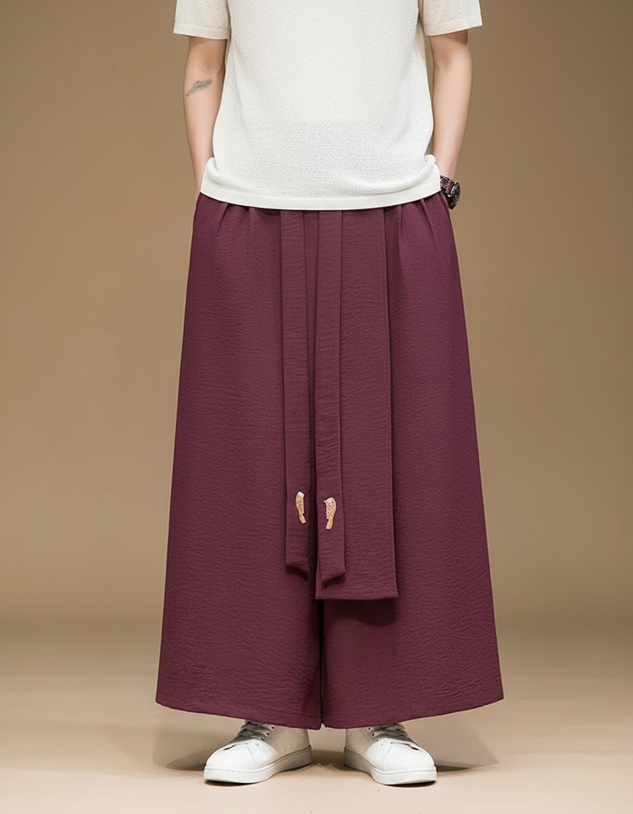 Pantalon Jupe Ample Bordeaux Plissé Homme Coton