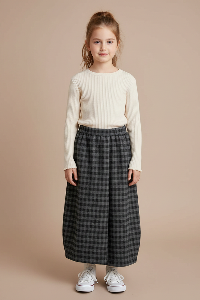 Pantalon Jupe Carreaux Épais Hiver Fille - Gris Tweed