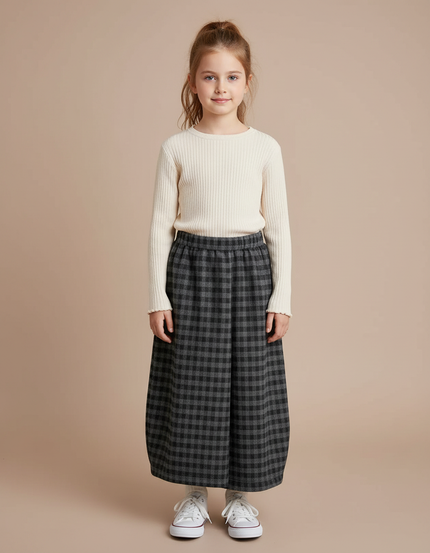 Pantalon Jupe Carreaux Épais Hiver Fille - Gris Tweed