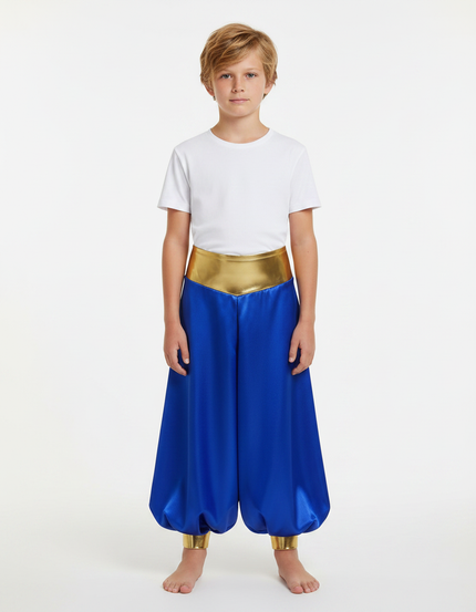 Pantalon Jupe Sarouel Bleu Brillant Doré Enfant - Satin