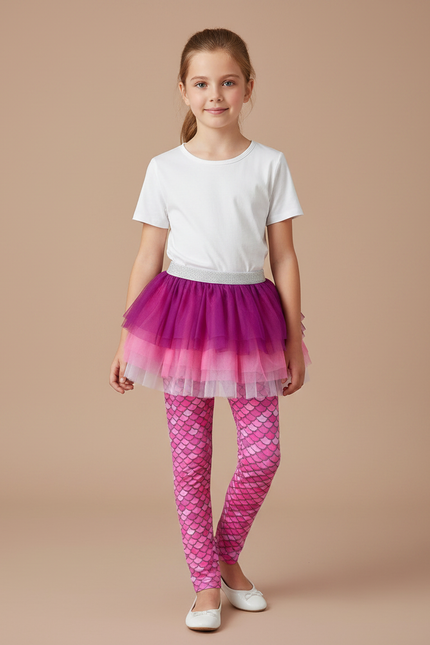 Pantalon Jupe Rose Fille Tulle Écailles Sirène - Polyester
