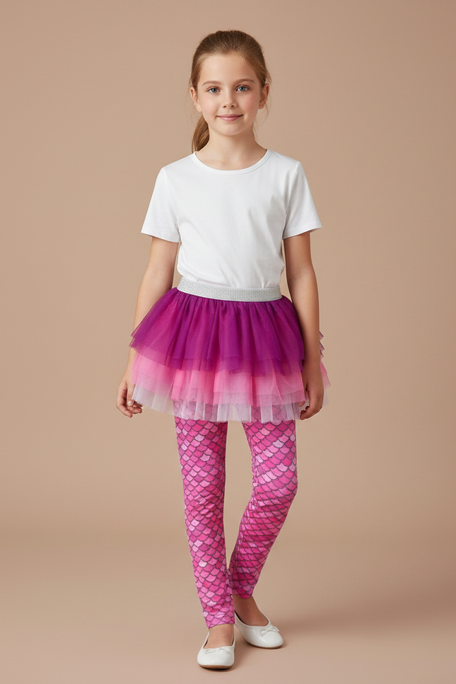 Pantalon Jupe Rose Fille Tulle Écailles Sirène - Polyester