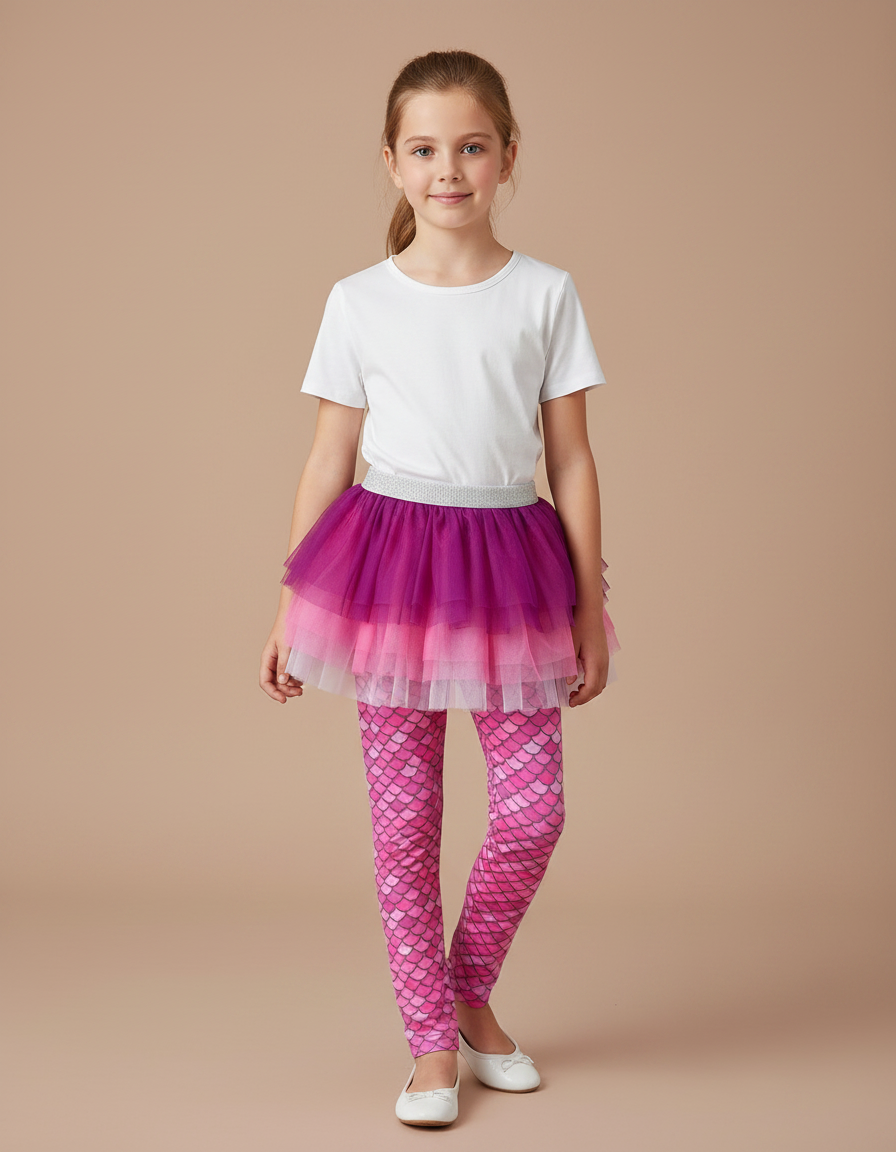 Pantalon Jupe Rose Fille Tulle Écailles Sirène - Polyester