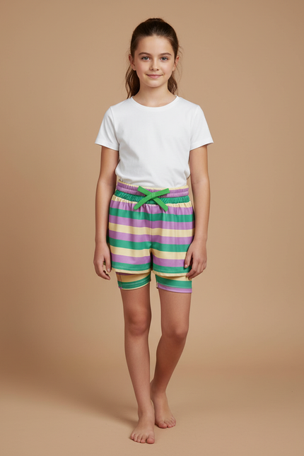 Pantalon Jupe Rayé Coloré Superposé Coton Enfant - Multicolore