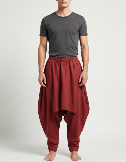 Pantalon Jupe Rouge Brique Coton Lin Ample Homme - Bordeaux