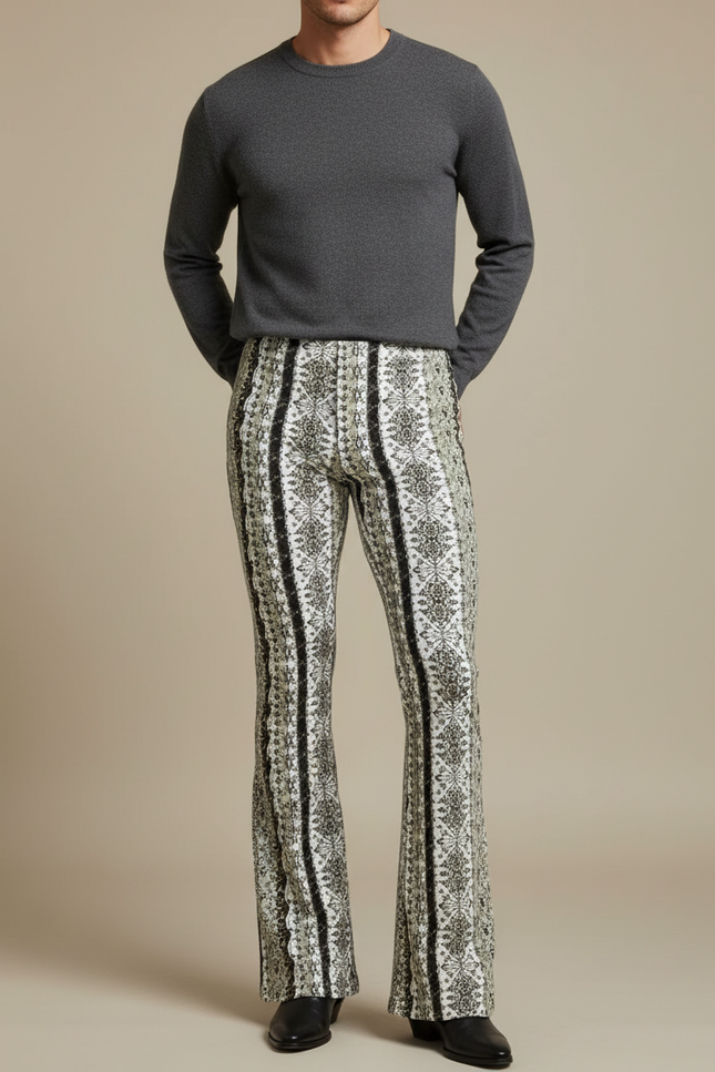 Pantalon Jupe Imprimé Évasé Slim Décontracté Noir Blanc - Maille