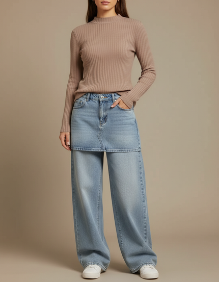 Pantalon Jupe Jean Bleu Ample Déstructuré Décontracté