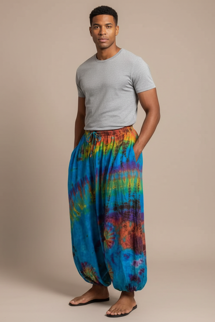 Pantalon Jupe Tie-Dye Ample Harem Coloré Homme - Multicolore Coton