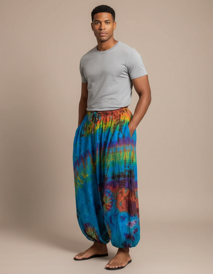 Pantalon Jupe Tie-Dye Ample Harem Coloré Homme - Multicolore Coton